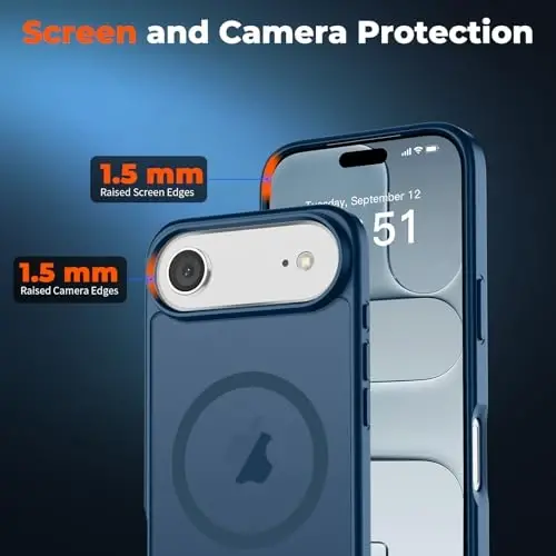 zapica Magnetic for iPhone Air Case, with [Tempered Glass Screen Protector] [Compatible with MagSafe] Translucent Matte Shockproof Anti-Scratch Phone Cover, Dark Blue - 5