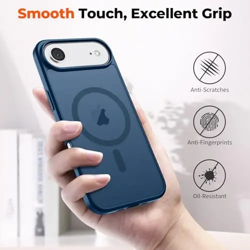 zapica Magnetic for iPhone Air Case, with [Tempered Glass Screen Protector] [Compatible with MagSafe] Translucent Matte Shockproof Anti-Scratch Phone Cover, Dark Blue - 6