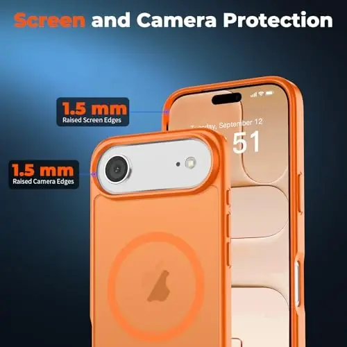 zapica Magnetic for iPhone Air Case, with [Tempered Glass Screen Protector] [Compatible with MagSafe] Translucent Matte Shockproof Anti-Scratch Phone Cover, Orange - 5