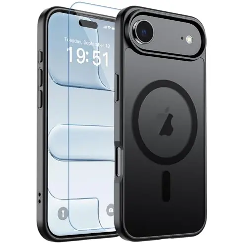 zapica Manyetik iPhone Air Kılıfı, [Temperli Cam Ekran Koruyucu ile] [MagSafe ile Uyumlu] Yarı Saydam Mat Darbeye Dayanıklı Çizilmez Telefon Kapağı, Siyah 