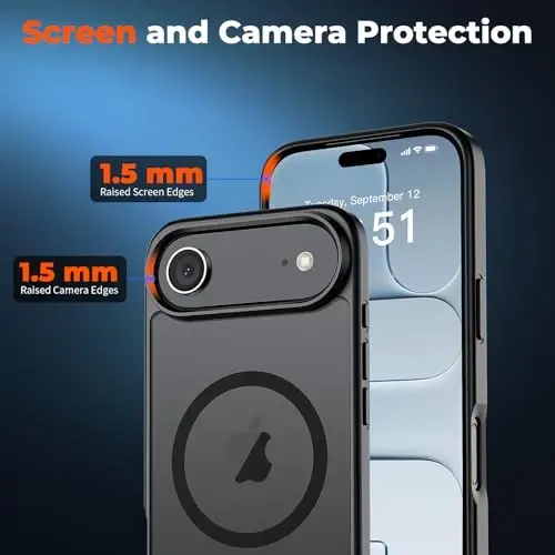 zapica Magnetic for iPhone Air Case, with [Tempered Glass Screen Protector] [Compatible with MagSafe] Translucent Matte Shockproof Anti-Scratch Phone Cover, Black - 5