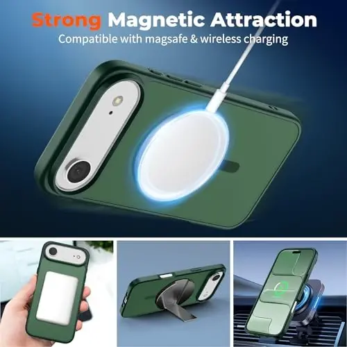 zapica Magnetic for iPhone Air Case, with [Tempered Glass Screen Protector] [Compatible with MagSafe] Translucent Matte Shockproof Anti-Scratch Phone Cover, Forest Green - 3