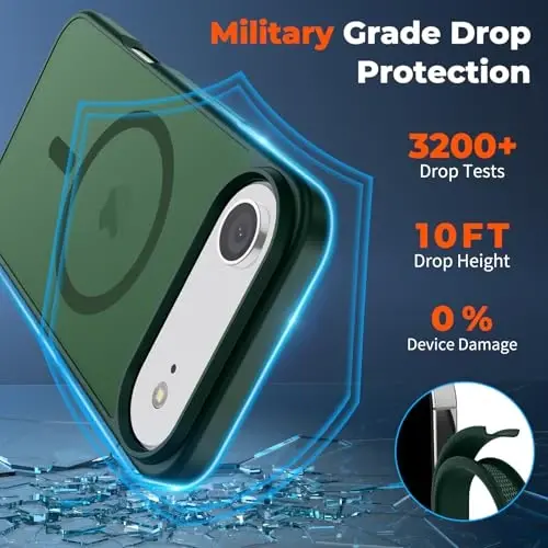 zapica Magnetic for iPhone Air Case, with [Tempered Glass Screen Protector] [Compatible with MagSafe] Translucent Matte Shockproof Anti-Scratch Phone Cover, Forest Green - 4