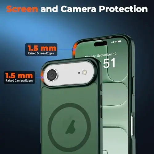 zapica Magnetic for iPhone Air Case, with [Tempered Glass Screen Protector] [Compatible with MagSafe] Translucent Matte Shockproof Anti-Scratch Phone Cover, Forest Green - 5