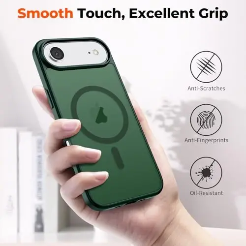 zapica Magnetic for iPhone Air Case, with [Tempered Glass Screen Protector] [Compatible with MagSafe] Translucent Matte Shockproof Anti-Scratch Phone Cover, Forest Green - 6