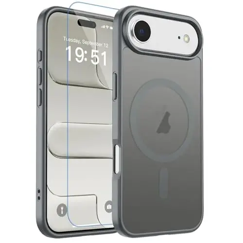 zapica Magnetic for iPhone Air Case, with [Tempered Glass Screen Protector] [Compatible with MagSafe] Translucent Matte Shockproof Anti-Scratch Phone Cover, Dark Gray 