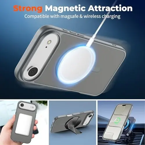 zapica Manyetik iPhone Air Kılıfı, [Temperli Cam Ekran Koruyucu] [MagSafe ile Uyumlu] Yarı Saydam Mat Darbeye Dayanıklı Çizilmez Telefon Kapağı, Koyu Gri - 3