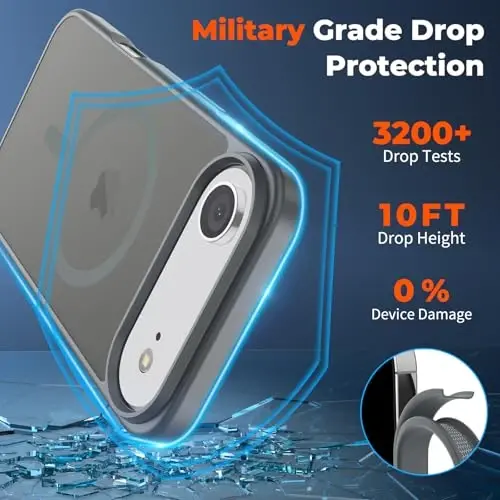 zapica Manyetik iPhone Air Kılıfı, [Temperli Cam Ekran Koruyucu] [MagSafe ile Uyumlu] Yarı Saydam Mat Darbeye Dayanıklı Çizilmez Telefon Kapağı, Koyu Gri - 4