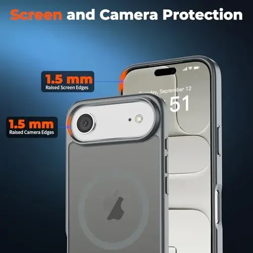 zapica Manyetik iPhone Air Kılıfı, [Temperli Cam Ekran Koruyucu] [MagSafe ile Uyumlu] Yarı Saydam Mat Darbeye Dayanıklı Çizilmez Telefon Kapağı, Koyu Gri - 5