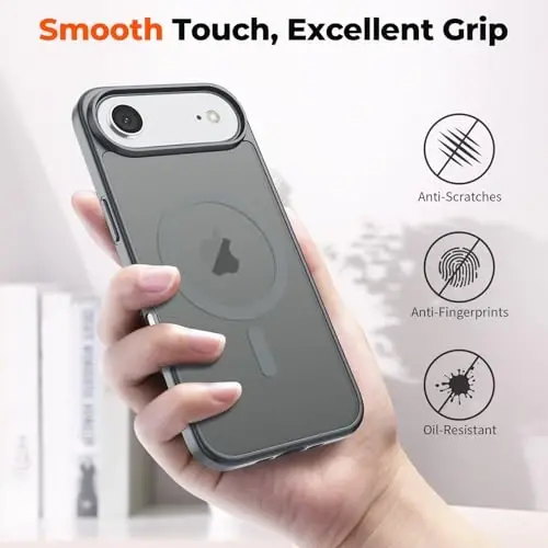 zapica Manyetik iPhone Air Kılıfı, [Temperli Cam Ekran Koruyucu] [MagSafe ile Uyumlu] Yarı Saydam Mat Darbeye Dayanıklı Çizilmez Telefon Kapağı, Koyu Gri - 6
