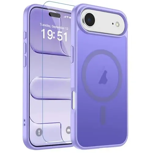 zapica Magnetic for iPhone Air Case, with [Tempered Glass Screen Protector] [Compatible with MagSafe] Translucent Matte Shockproof Anti-Scratch Phone Cover, Light Purple 