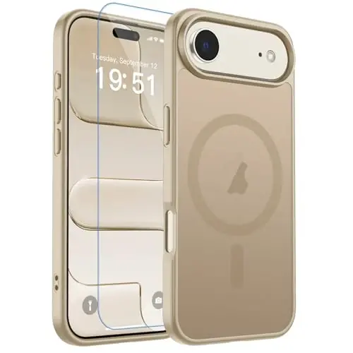 zapica Magnetic for iPhone Air Case, with [Tempered Glass Screen Protector] [Compatible with MagSafe] Translucent Matte Shockproof Anti-Scratch Phone Cover, Desert Gold 