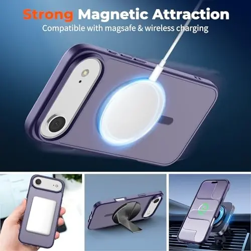 zapica Magnetic for iPhone Air Case, with [Tempered Glass Screen Protector] [Compatible with MagSafe] Translucent Matte Shockproof Anti-Scratch Phone Cover, Dark Purple - 3