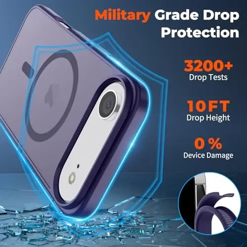 zapica Magnetic for iPhone Air Case, with [Tempered Glass Screen Protector] [Compatible with MagSafe] Translucent Matte Shockproof Anti-Scratch Phone Cover, Dark Purple - 4