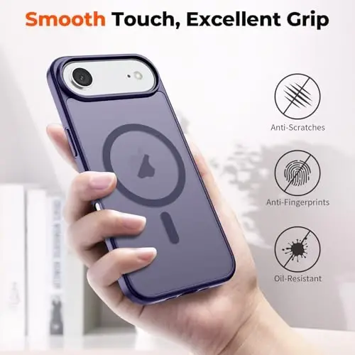 zapica Magnetic for iPhone Air Case, with [Tempered Glass Screen Protector] [Compatible with MagSafe] Translucent Matte Shockproof Anti-Scratch Phone Cover, Dark Purple - 6