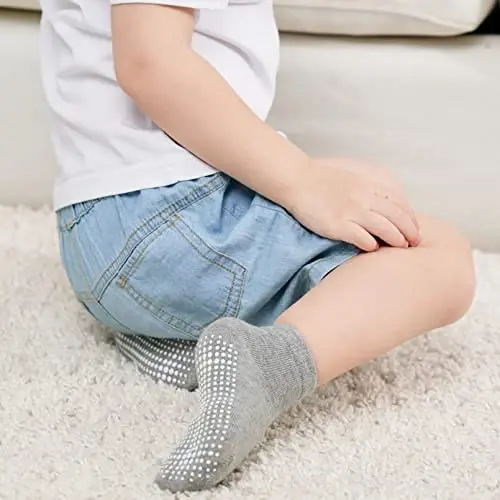 ZAPLES Baby Non Slip Grip Ankle Socks with Anti Skid Grippers Boys Girls Low Cut for Infants Toddlers Kids - 4