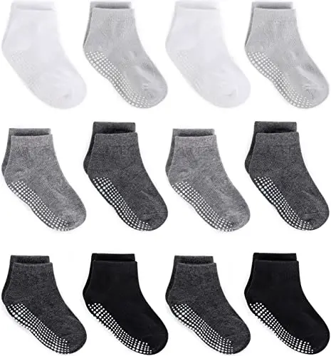 ZAPLES Baby Non Slip Grip Ankle Socks with Anti Skid Grippers Boys Girls Low Cut for Infants Toddlers Kids - 1