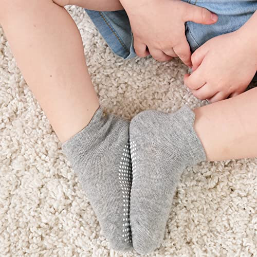 Zaples Baby Non Slip Grip Ankle Socks with Non Skid Soles for Infants Toddlers Kids Boys Girls - 36