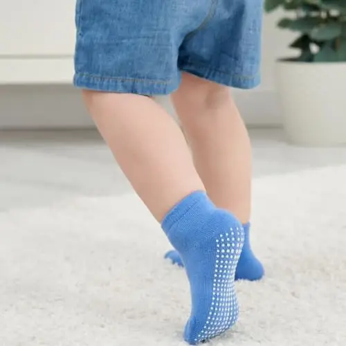 Zaples Baby Non Slip Grip Ankle Socks with Non Skid Soles for Infants Toddlers Kids Boys Girls - 11