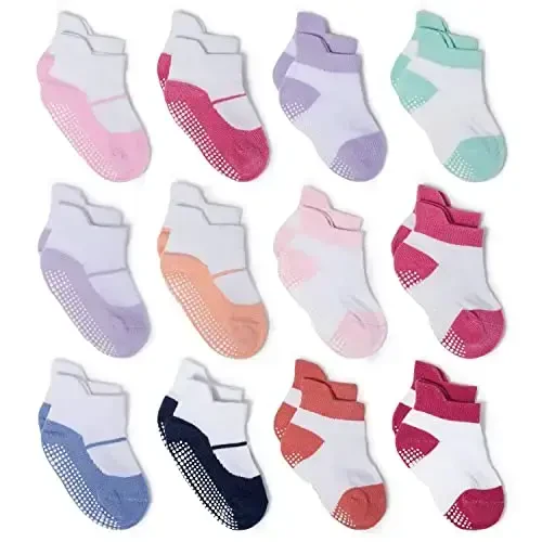 Zaples Baby Non Slip Grip Ankle Socks with Non Skid Soles for Infants Toddlers Kids Boys Girls - 1