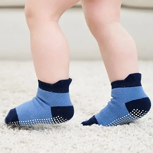 Zaples Baby Non Slip Grip Ankle Socks with Non Skid Soles for Infants Toddlers Kids Boys Girls - 12