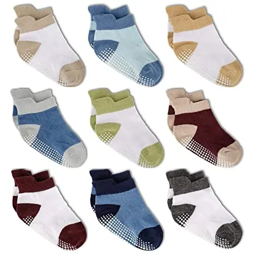 Zaples Baby Non Slip Grip Ankle Socks with Non Skid Soles for Infants Toddlers Kids Boys Girls 