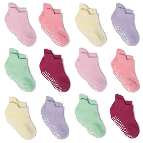 Zaples Baby Non Slip Grip Ankle Socks with Non Skid Soles for Infants Toddlers Kids Boys Girls 