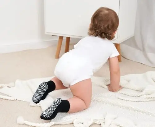 Zaples Baby Non Slip Grip Ankle Socks with Non Skid Soles for Infants Toddlers Kids Boys Girls - 7