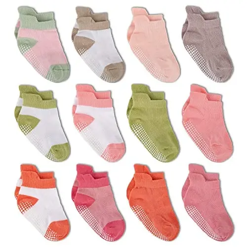 Zaples Baby Non Slip Grip Ankle Socks with Non Skid Soles for Infants Toddlers Kids Boys Girls 