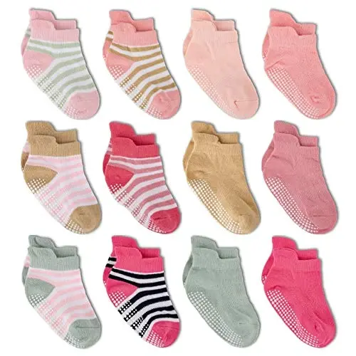 Zaples Baby Non Slip Grip Ankle Socks with Non Skid Soles for Infants Toddlers Kids Boys Girls - 7