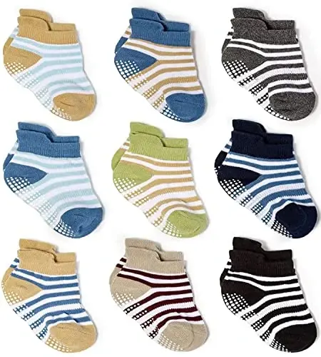 Zaples Baby Non Slip Grip Ankle Socks with Non Skid Soles for Infants Toddlers Kids Boys Girls 