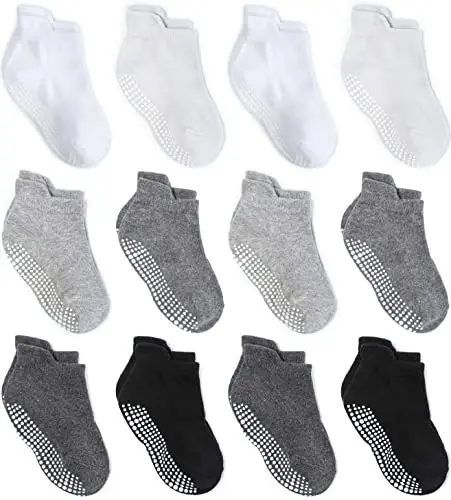 Zaples Baby Non Slip Grip Ankle Socks with Non Skid Soles for Infants Toddlers Kids Boys Girls 