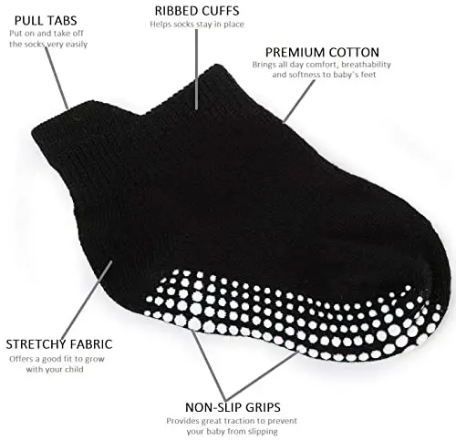 Zaples Baby Non Slip Grip Ankle Socks with Non Skid Soles for Infants Toddlers Kids Boys Girls - 8