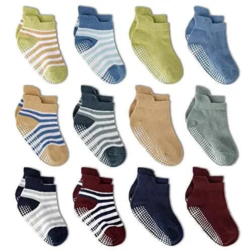 Zaples Baby Non Slip Grip Ankle Socks with Non Skid Soles for Infants Toddlers Kids Boys Girls 