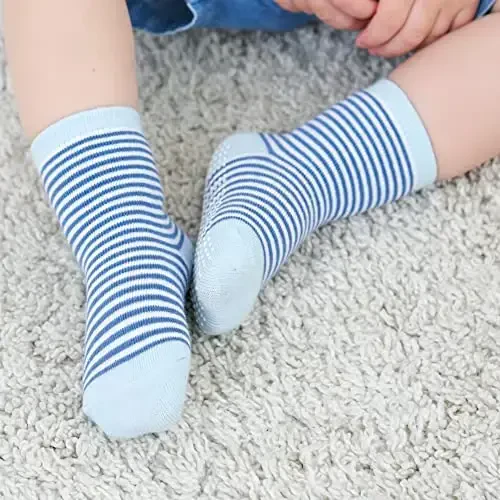 ZAPLES Baby Non Slip Grip Crew Socks with Anti Skid Soles for Infants Toddlers Kids Boys Girls - 5
