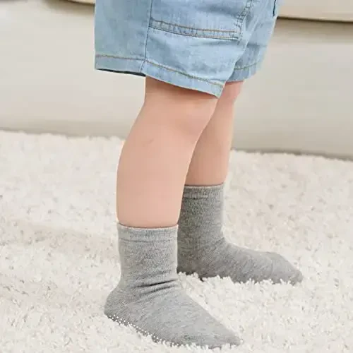 ZAPLES Baby Non Slip Grip Crew Socks with Anti Skid Soles for Infants Toddlers Kids Boys Girls - 3