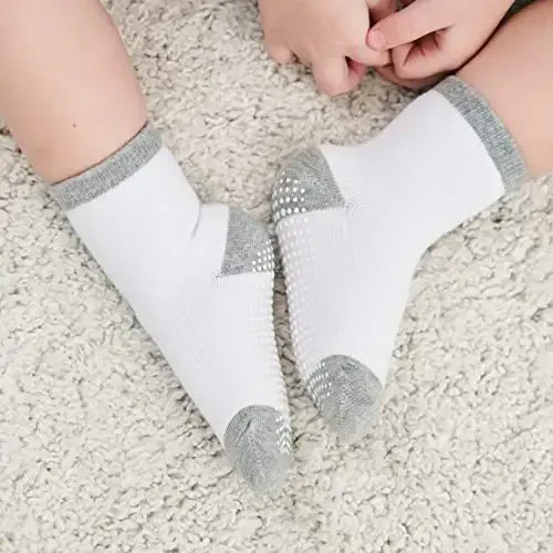 ZAPLES Baby Non Slip Grip Crew Socks with Anti Skid Soles for Infants Toddlers Kids Boys Girls - 4