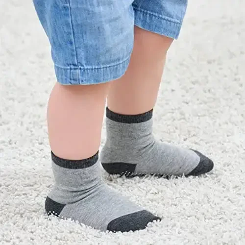 ZAPLES Baby Non Slip Grip Crew Socks with Anti Skid Soles for Infants Toddlers Kids Boys Girls - 6