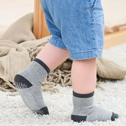 ZAPLES Baby Non Slip Grip Crew Socks with Anti Skid Soles for Infants Toddlers Kids Boys Girls - 7