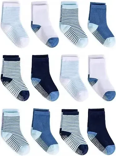 ZAPLES Baby Non Slip Grip Crew Socks with Anti Skid Soles for Infants Toddlers Kids Boys Girls 