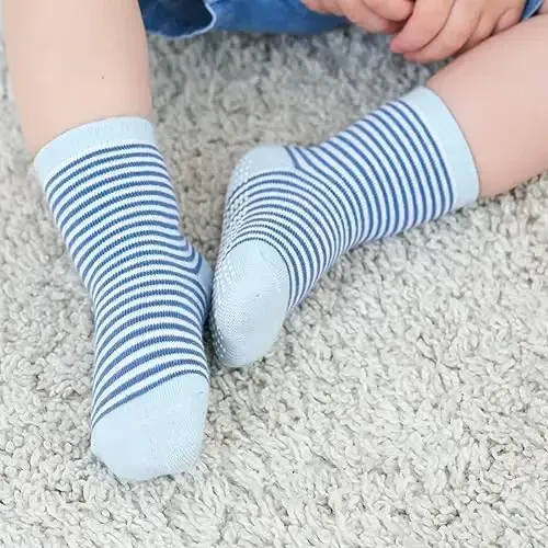 ZAPLES Baby Non Slip Grip Crew Socks with Anti Skid Soles for Infants Toddlers Kids Boys Girls - 3