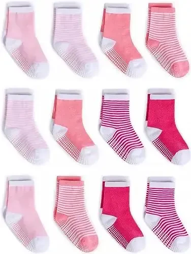 ZAPLES Baby Non Slip Grip Crew Socks with Anti Skid Soles for Infants Toddlers Kids Boys Girls 