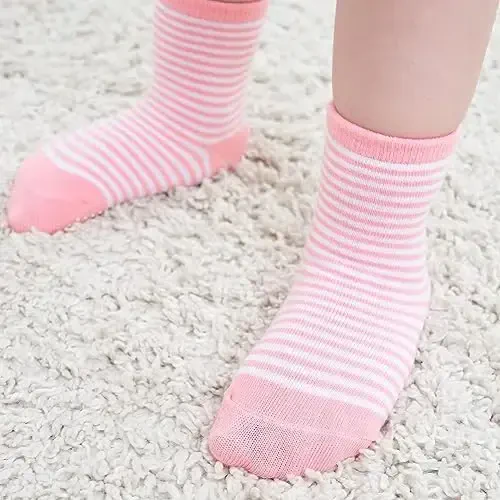 ZAPLES Baby Non Slip Grip Crew Socks with Anti Skid Soles for Infants Toddlers Kids Boys Girls - 6