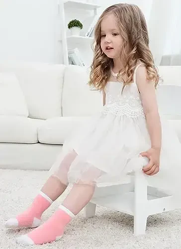 ZAPLES Baby Non Slip Grip Crew Socks with Anti Skid Soles for Infants Toddlers Kids Boys Girls - 6