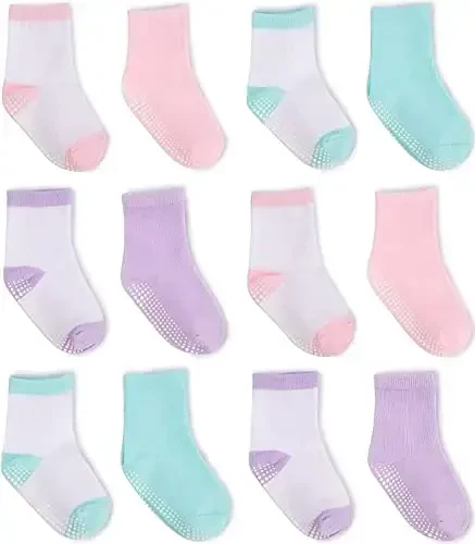 ZAPLES Baby Non Slip Grip Crew Socks with Anti Skid Soles for Infants Toddlers Kids Boys Girls - 1