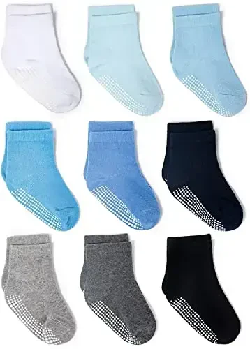ZAPLES Baby Non Slip Grip Crew Socks with Anti Skid Soles for Infants Toddlers Kids Boys Girls - 1