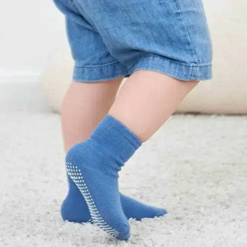 ZAPLES Baby Non Slip Grip Crew Socks with Anti Skid Soles for Infants Toddlers Kids Boys Girls - 4