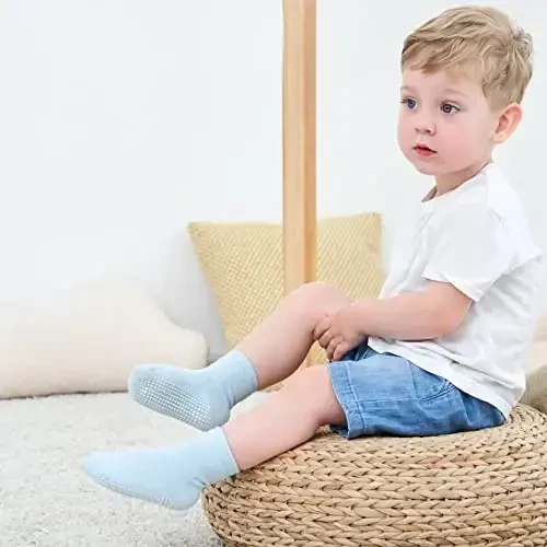 ZAPLES Baby Non Slip Grip Crew Socks with Anti Skid Soles for Infants Toddlers Kids Boys Girls - 5