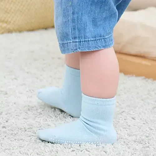 ZAPLES Baby Non Slip Grip Crew Socks with Anti Skid Soles for Infants Toddlers Kids Boys Girls - 6