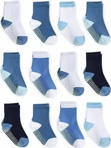 ZAPLES Baby Non Slip Grip Crew Socks with Anti Skid Soles for Infants Toddlers Kids Boys Girls - 1